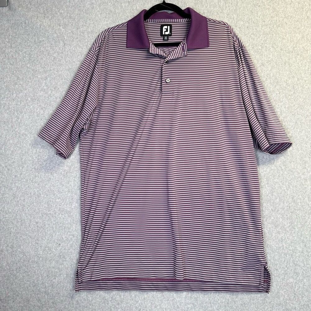 Footjoy FJ Mens Size Large Golf Polo Shirt Purple Striped Performance Stretchy
